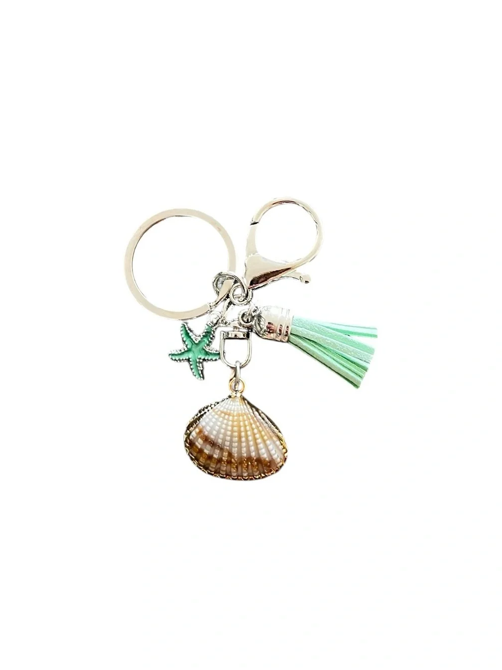 Clam Shell Light Green Starfish Faux Leather Tassel 2